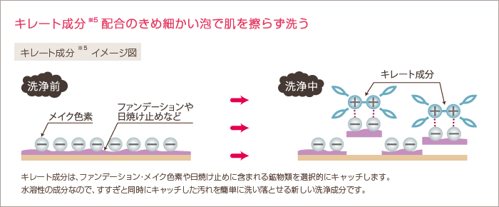 キレート成分配合のきめ細かい泡で肌を擦らず洗う